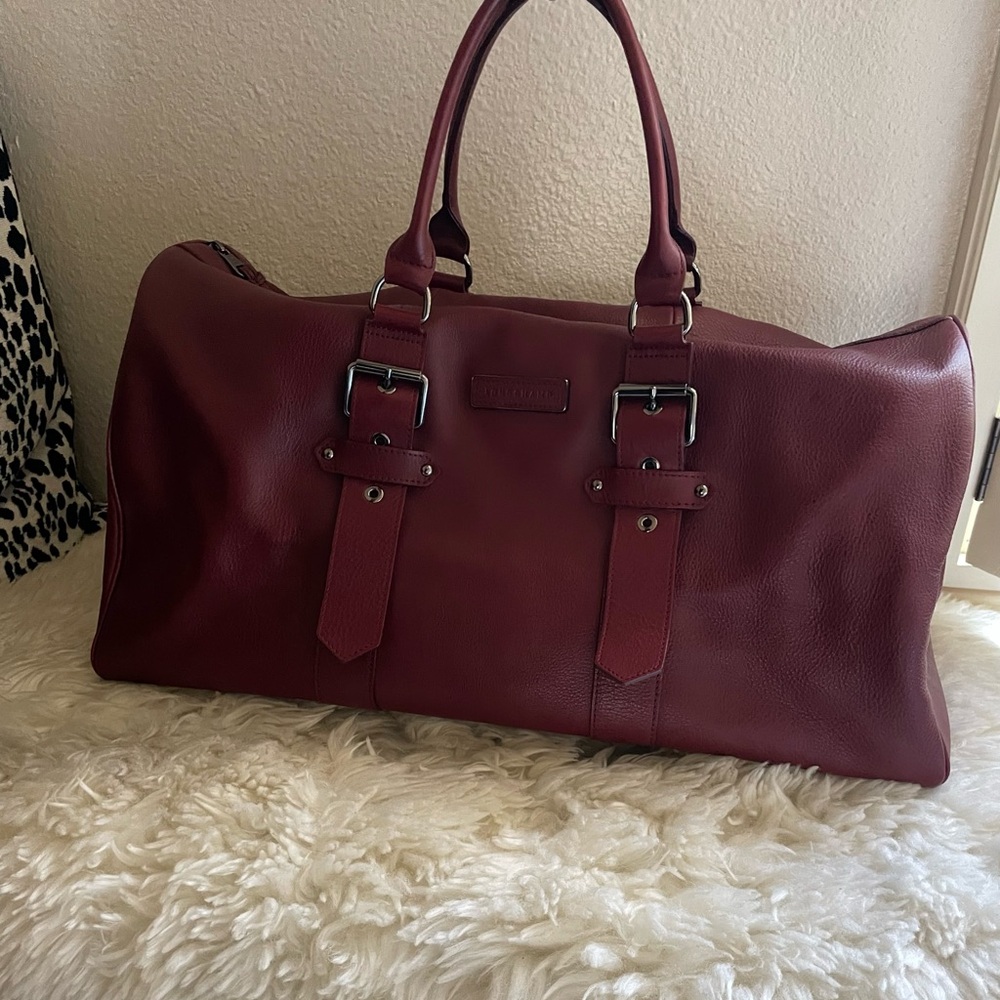 Vintage | rare longchamp x kate moss oxblood burgundy leather duffle travel bag